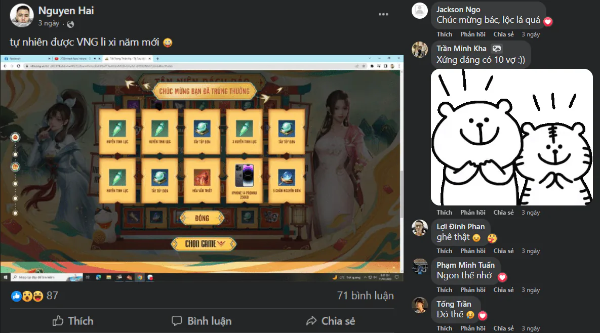 Thử thách nhân phẩm thành công: Đã có game thủ trúng iPhone 14 từ VLTK!
