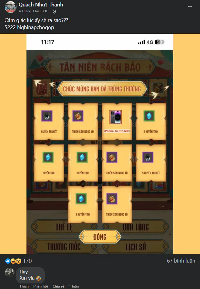 Thử thách nhân phẩm thành công: Đã có game thủ trúng iPhone 14 từ VLTK!