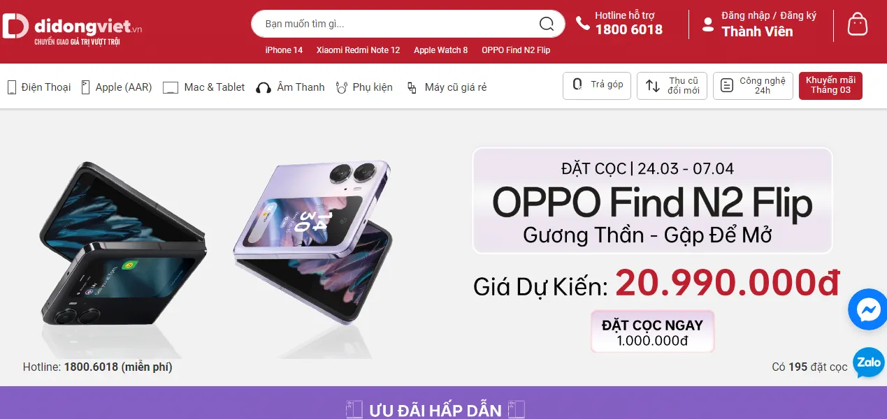 Di Động Việt nhận đặt trước OPPO Find N2 Flip với ưu đãi lên đến 5 triệu đồng