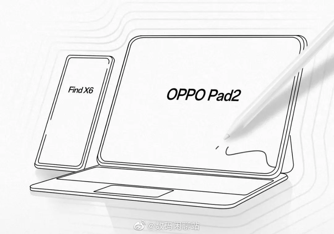 Lộ diện ảnh phác thảo của OPPO Pad 2 với phụ kiện bàn phím và bút cảm ứng