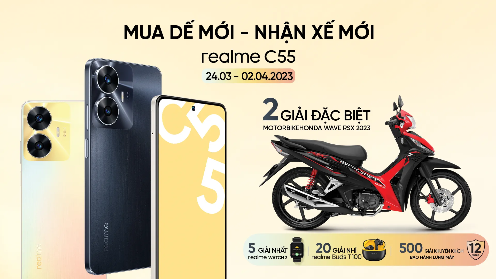 Mở bán realme C55 tại Việt Nam, giảm giá 300,000 VND trực tiếp và tung cơ hội trúng Honda Wave RSX