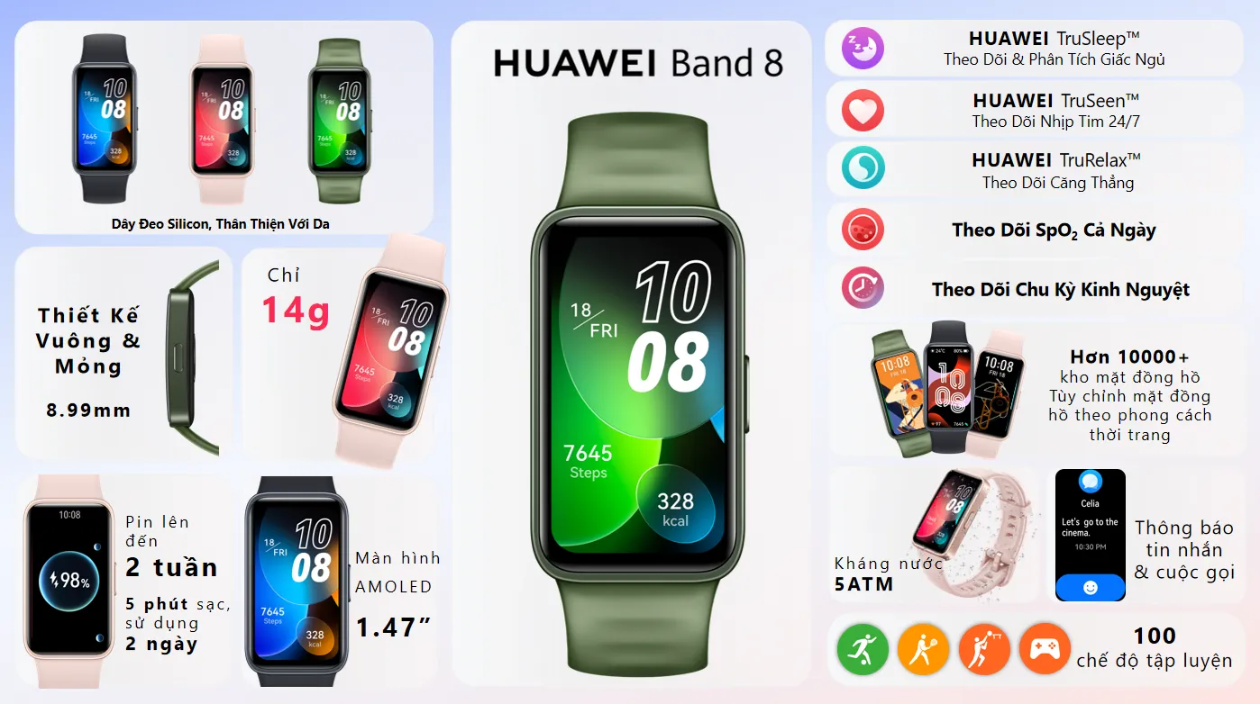 Đánh giá Huawei Band 8 - Nhỏ gọn và thời trang hơn, đầy đủ chức năng theo dõi sức khoẻ