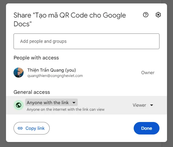 Hướng dẫn cách tạo mã QR Code chia sẻ Google Docs của bạn