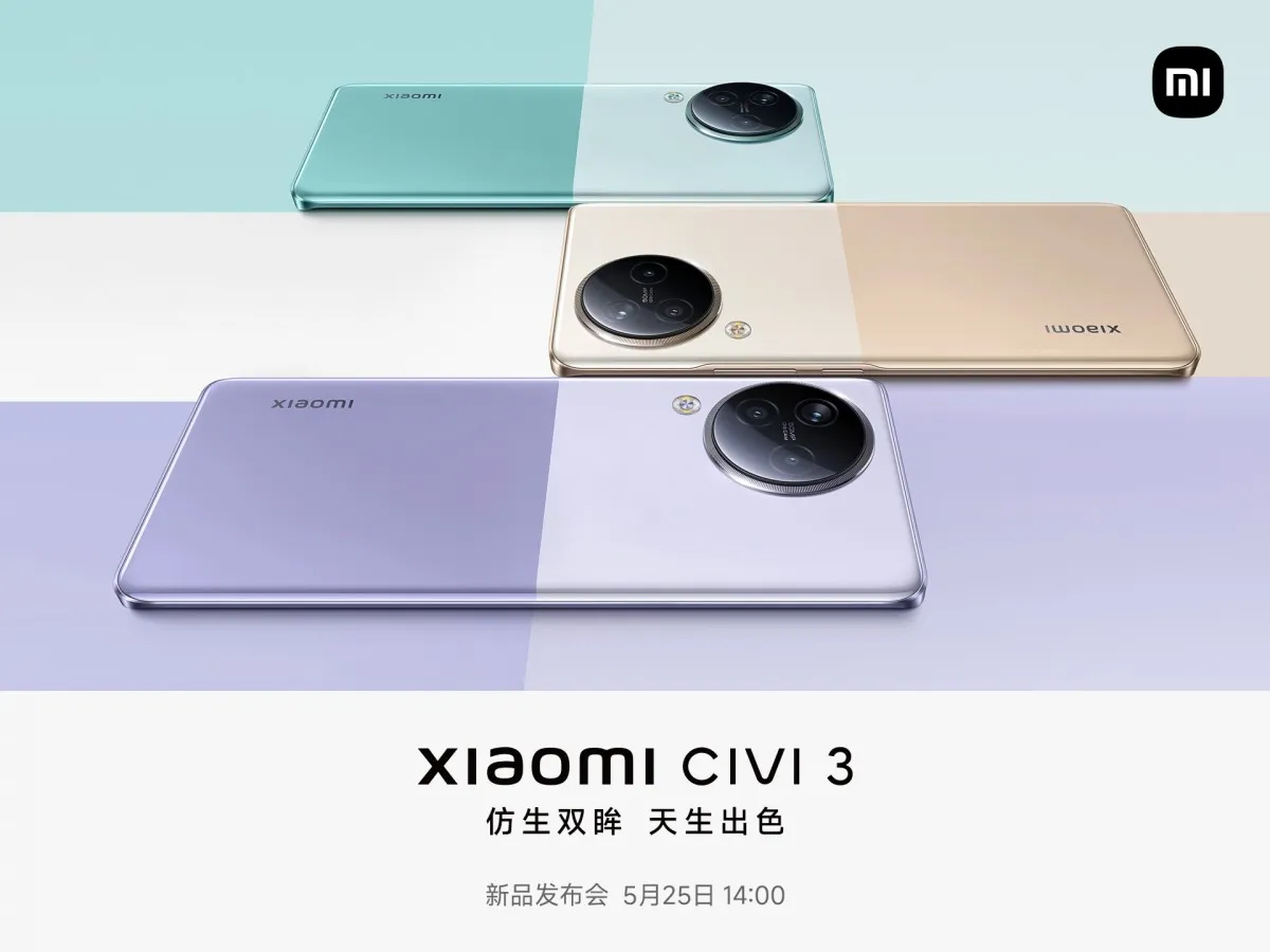 Xiaomi Civi 3 sẽ được ra mắt vào 25/5 với 4 tuỳ chọn màu sắc