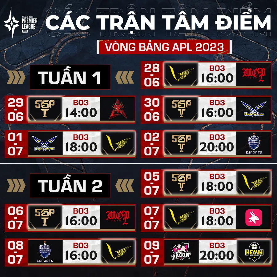 Lịch thi đấu chính thức vòng bảng APL 2023: Saigon Phantam, V Gaming và HEAVY sẵn sàng cho hành trình chinh phục danh vọng từ 28/6