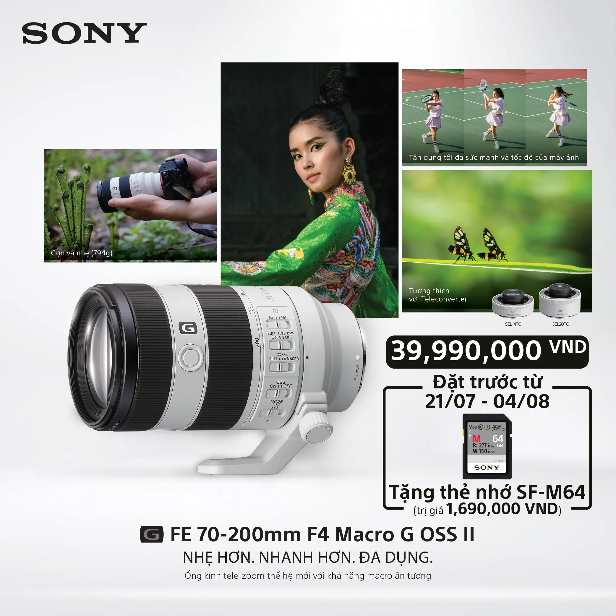 Ống kính Sony FE 70-200mm F4 Macro G OSS II có giá bán 39,990,000 VND