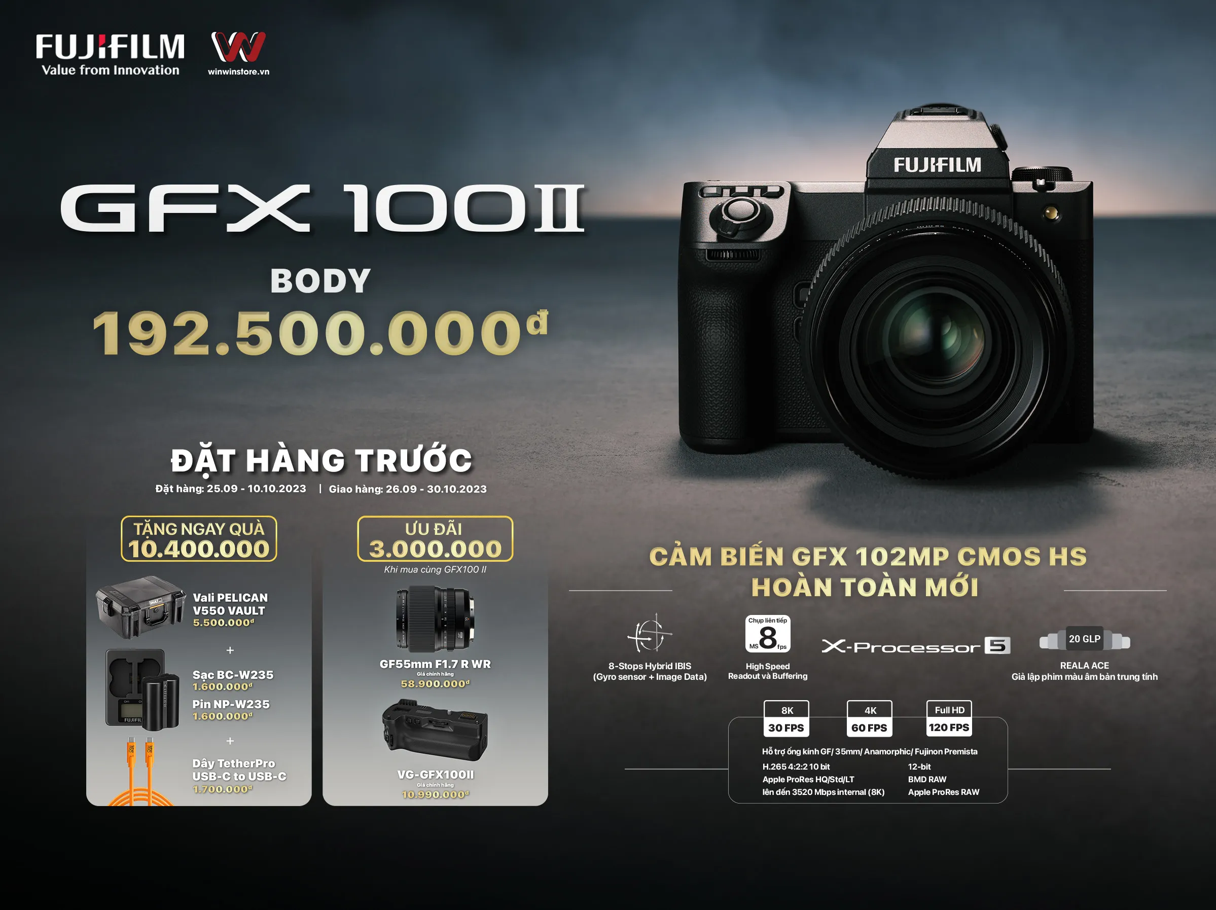 Đặt trước máy Fujifilm GFX 100 II tại WinWinStore, nhận ngay phần quà tặng trị giá hơn 10 triệu