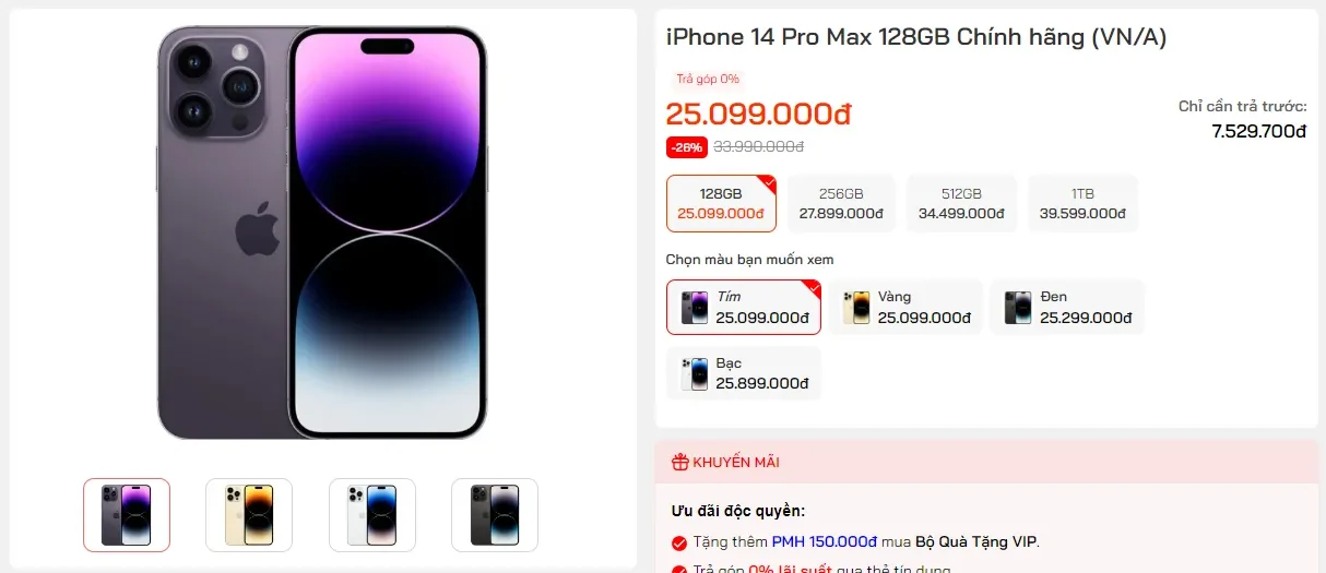 Cập nhật giá bán iPhone 14 Series chính hãng, iPhone 14 Pro Max chỉ còn 25.1 triệu