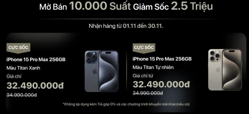 Chương trình khuyến mãi đặc biệt: Đặt mua iPhone 15 series và cơ hội trúng 100 triệu đồng!
