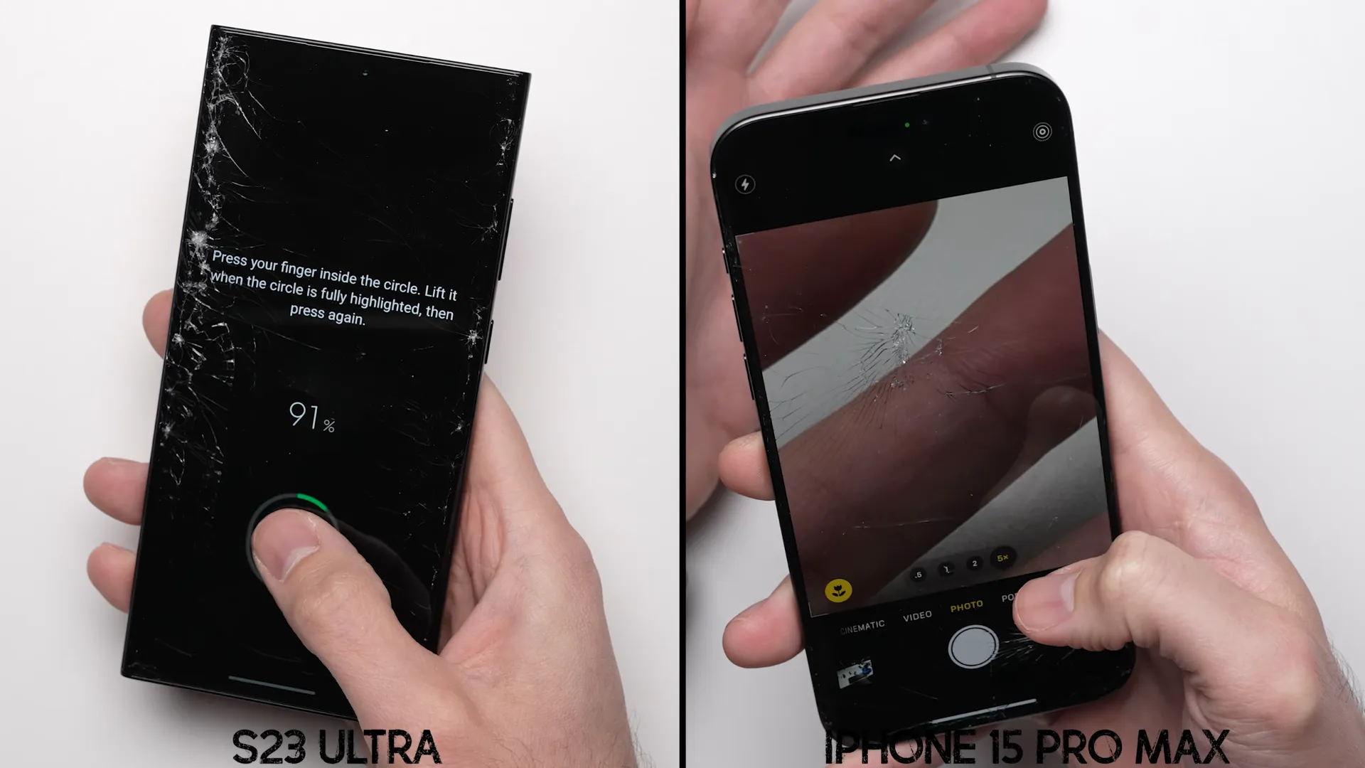 Galaxy S23 Ultra chiến thắng iPhone 15 Pro Max trong bài kiểm tra độ bền khi thả rơi hai thiết bị