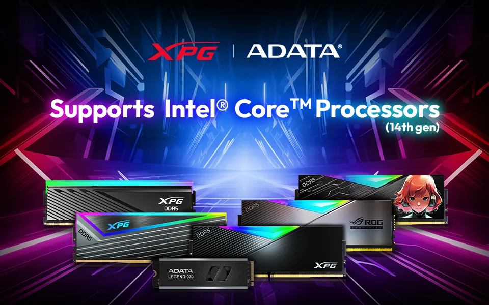 Bộ nhớ ADATA và SSD hỗ trợ đầy đủ chip xử lý Intel® Core™ thế hệ thứ 14, Intel và ADATA cam kết mang đến trải nghiệm hoàn hảo cho game thủ và người sáng tạo nội dung