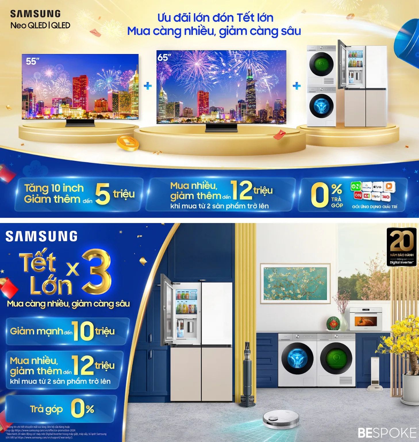 Samsung sale Tết 2024, ưu đãi đến 12 triệu đồng cho TV, Tủ lạnh, Máy giặt