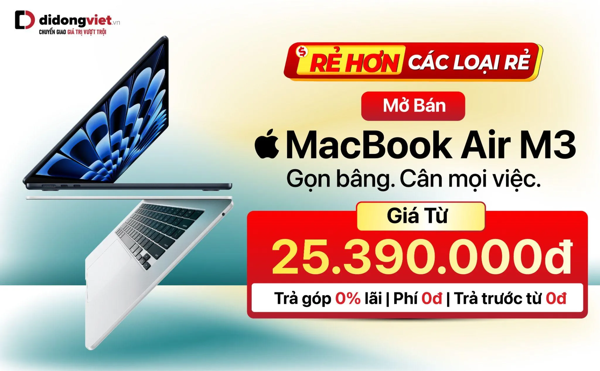 MacBook Air M3 vừa mở bán đã có deal hời: Giá cuối từ 25.39 triệu đồng, tặng thêm đến 3 triệu đồng, trả trước 0Đ