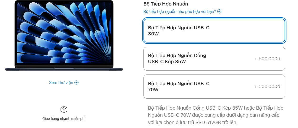 Những thứ bạn cần để sạc nhanh MacBook Air M3 13-inch hoặc 15-inch