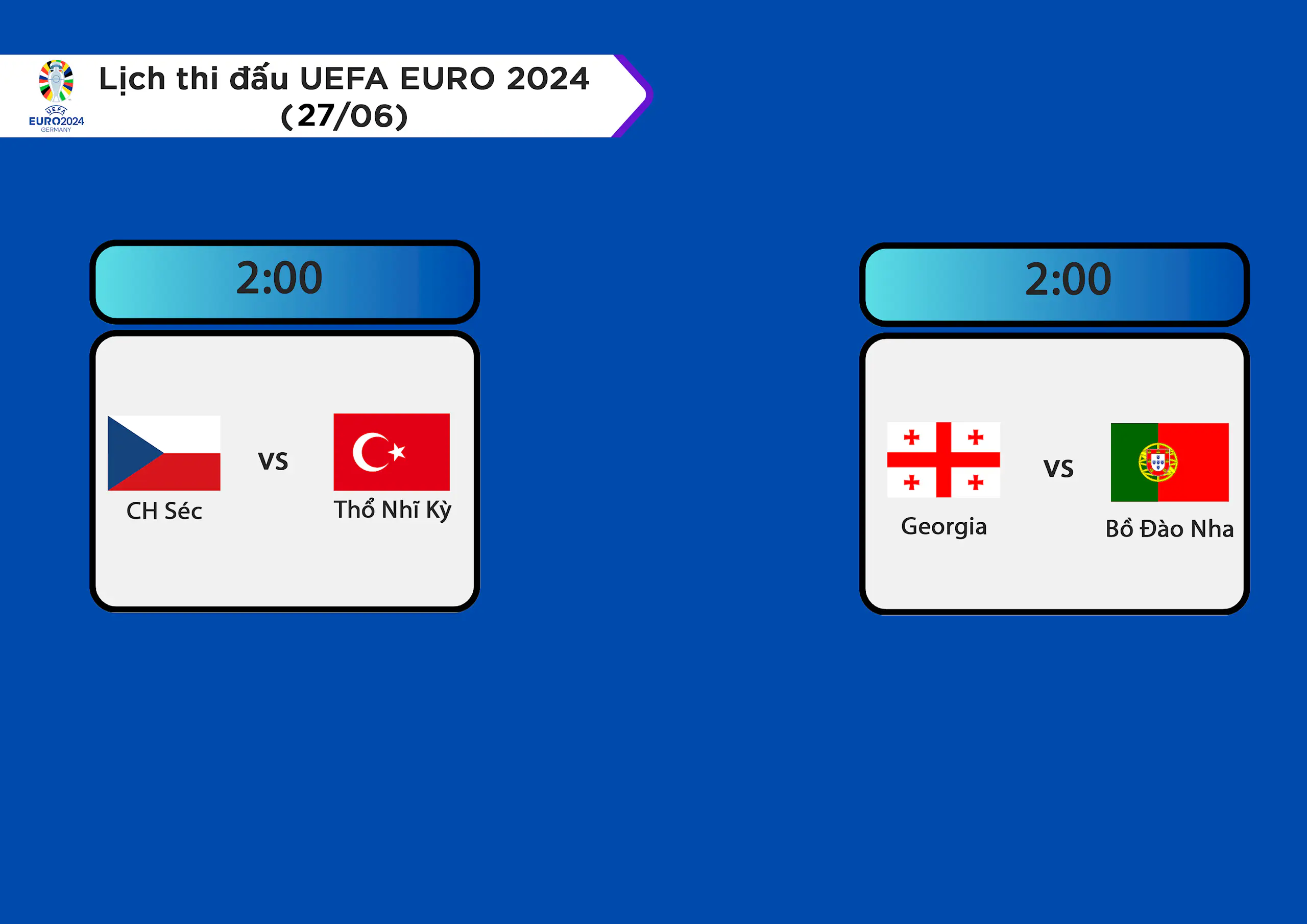 Lịch thi đấu UEFA EURO 2024 ngày 27/06