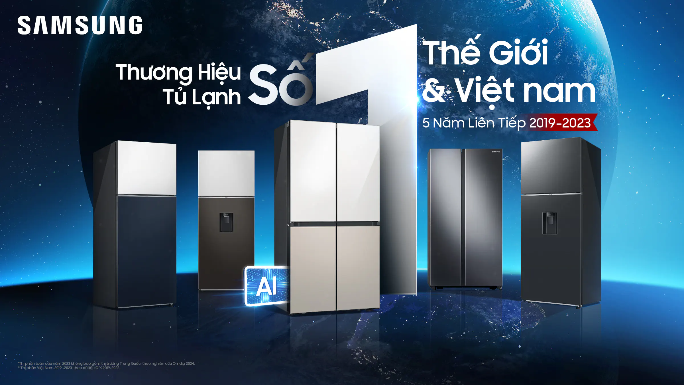 Samsung giới thiệu tủ lạnh Side by Side AI mới, tiết kiệm điện thông minh và thiết kế hiện đại