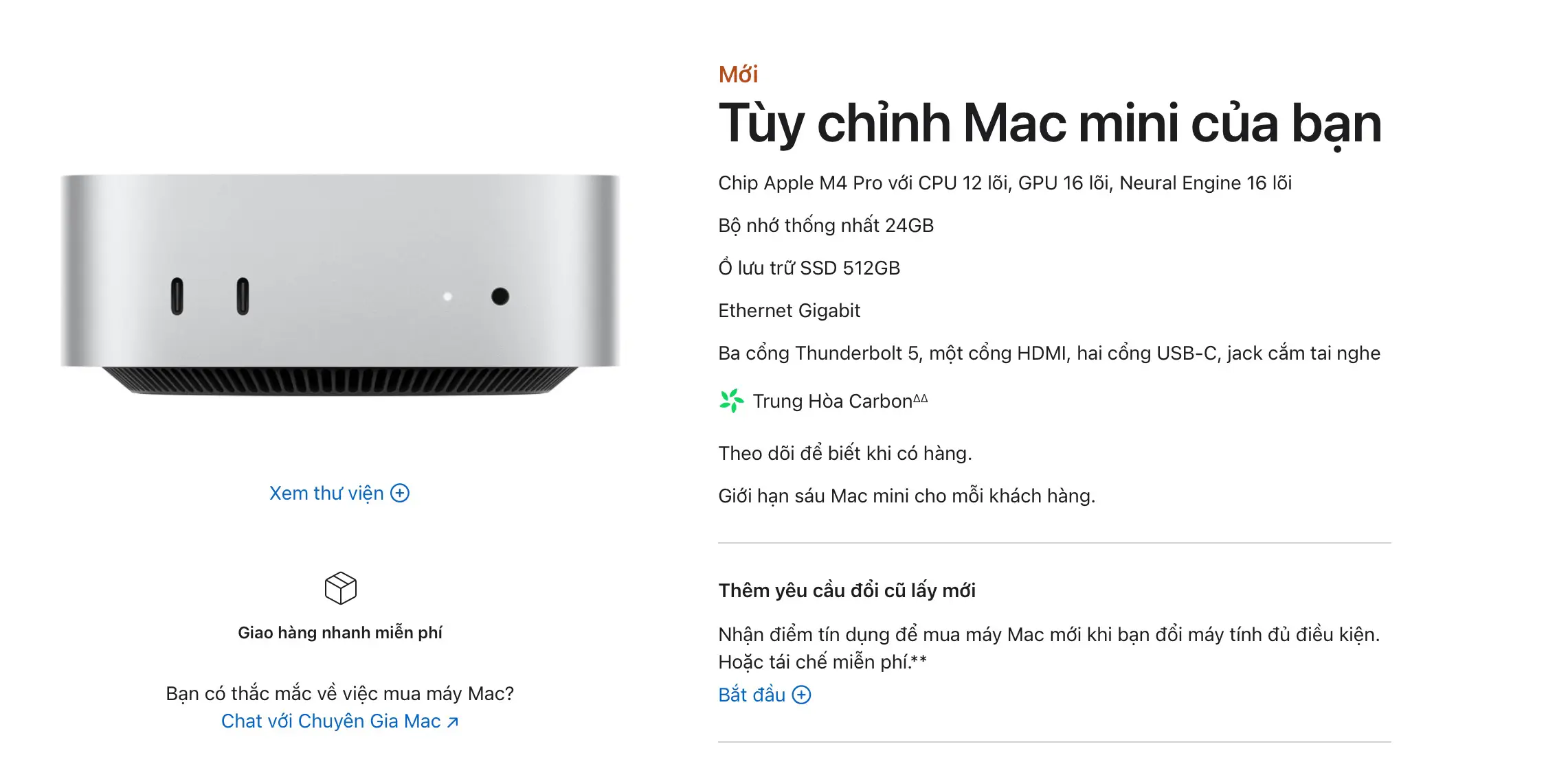 Chỉ Mac mini với M4 Pro mới được tích hợp 3 cổng Thunderbolt 5