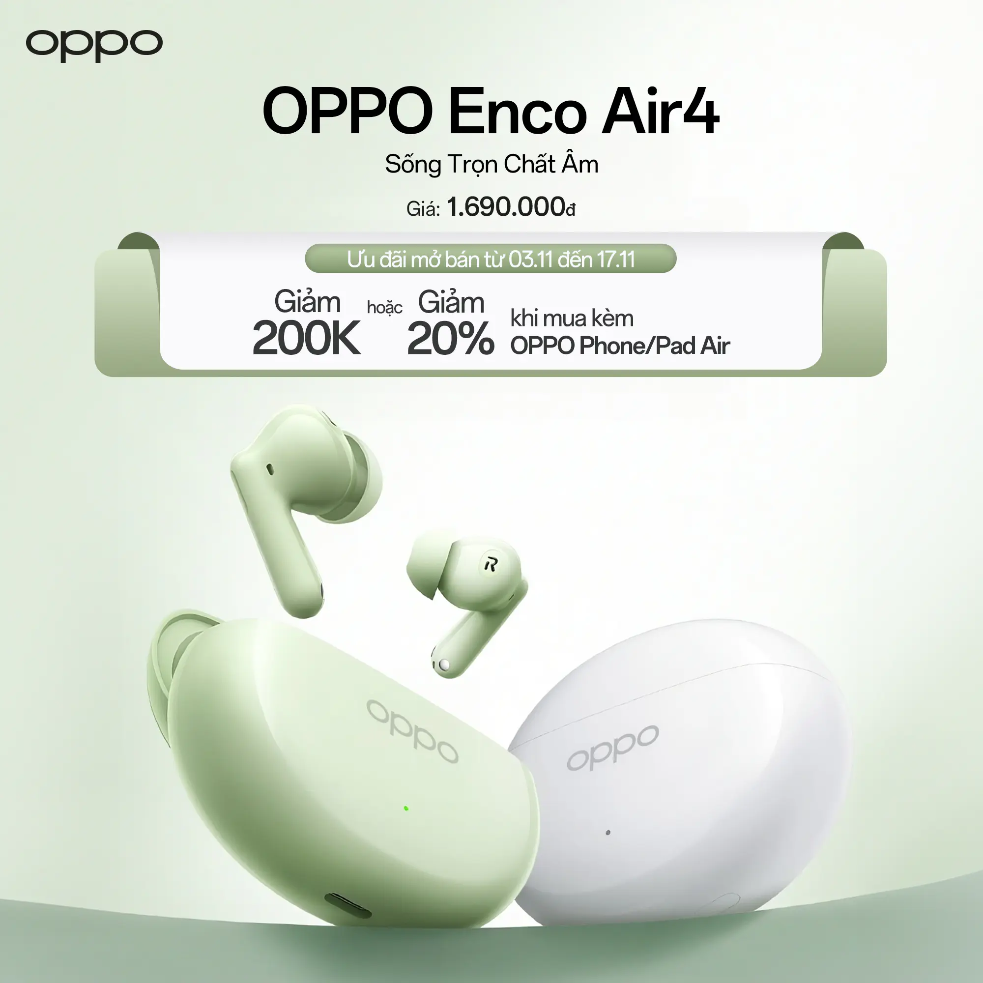 OPPO Enco Air4 ra mắt tại Việt Nam: Tai nghe chống ồn pin 43 giờ với giá tốt