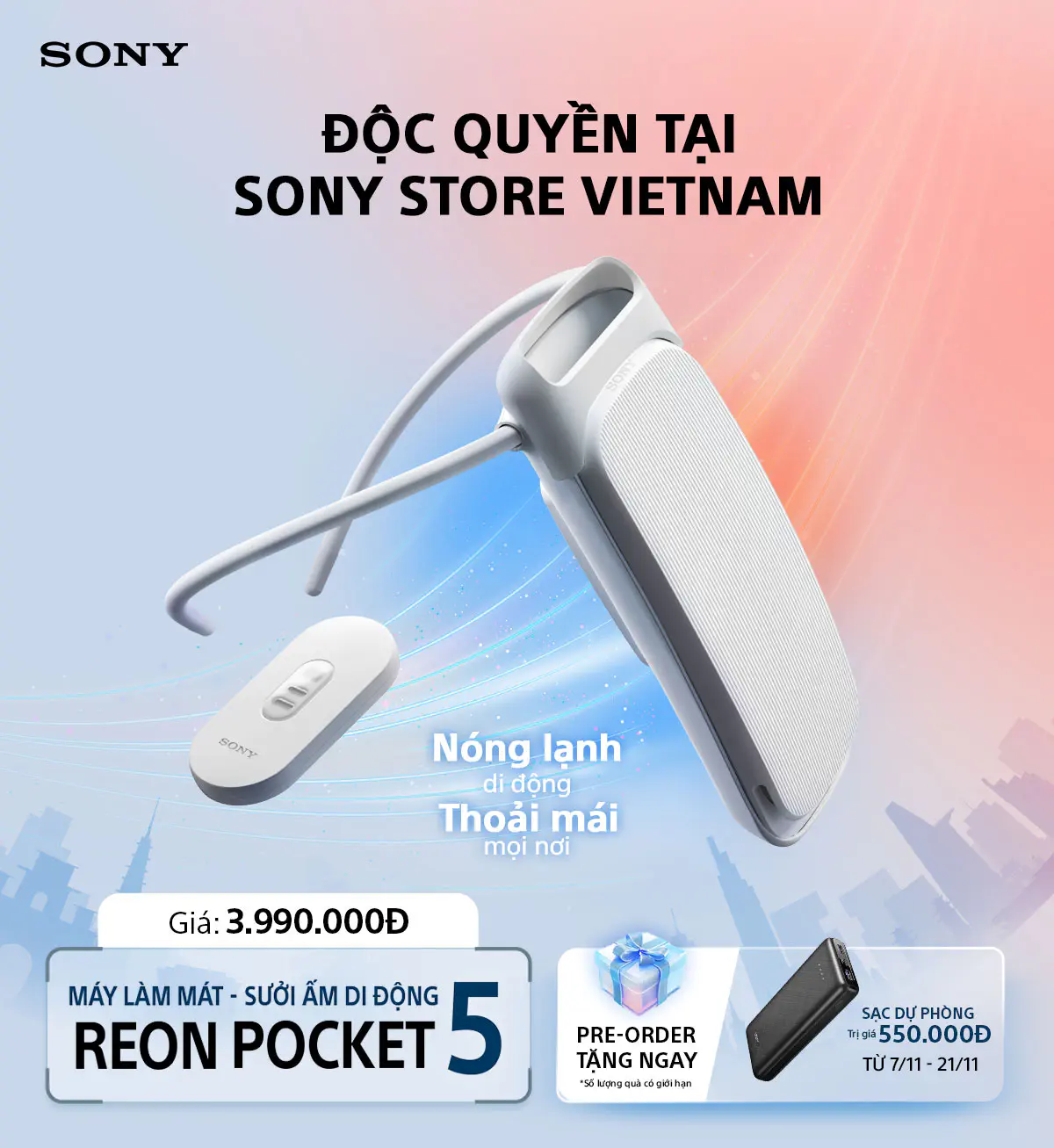 Sony ra mắt REON POCKET 5: Thiết bị làm mát và sưởi ấm cá nhân