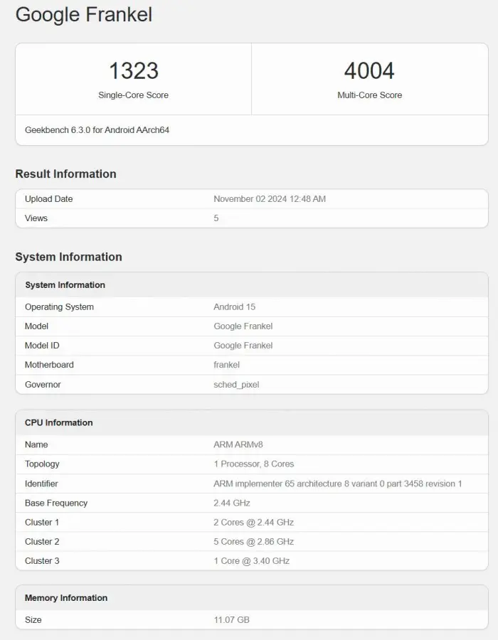 Google神秘晶片組現身GeekBench，極有可能是Tensor G5