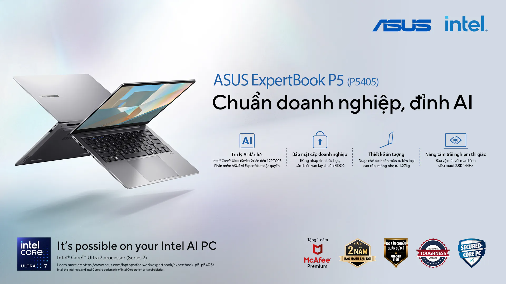 ASUS giới thiệu dòng laptop doanh nghiệp ExpertBook P với hiệu suất vượt trội tích hợp AI