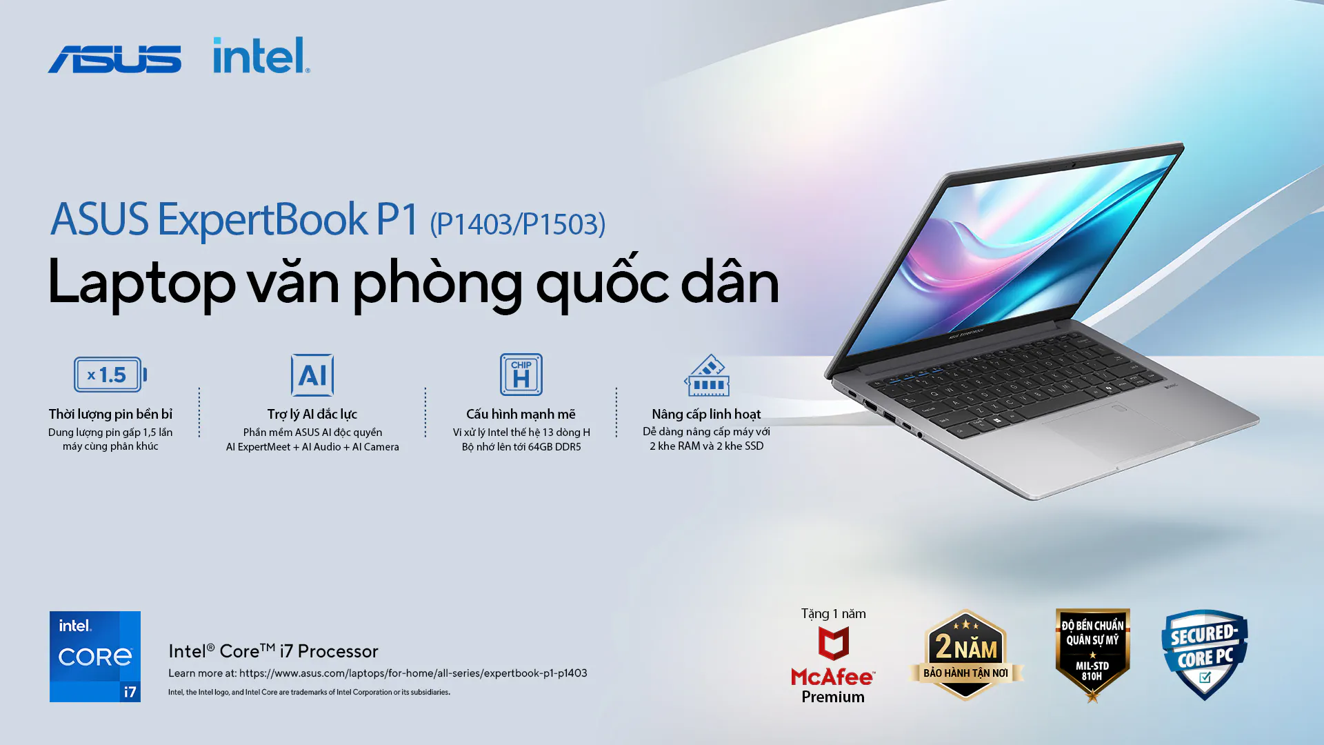 ASUS giới thiệu dòng laptop doanh nghiệp ExpertBook P với hiệu suất vượt trội tích hợp AI