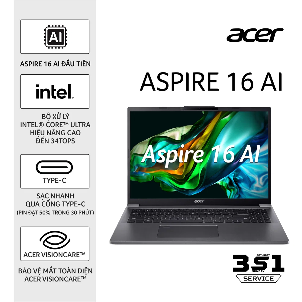 Acer Aspire 16 AI – Định nghĩa mới cho laptop AI mạnh mẽ