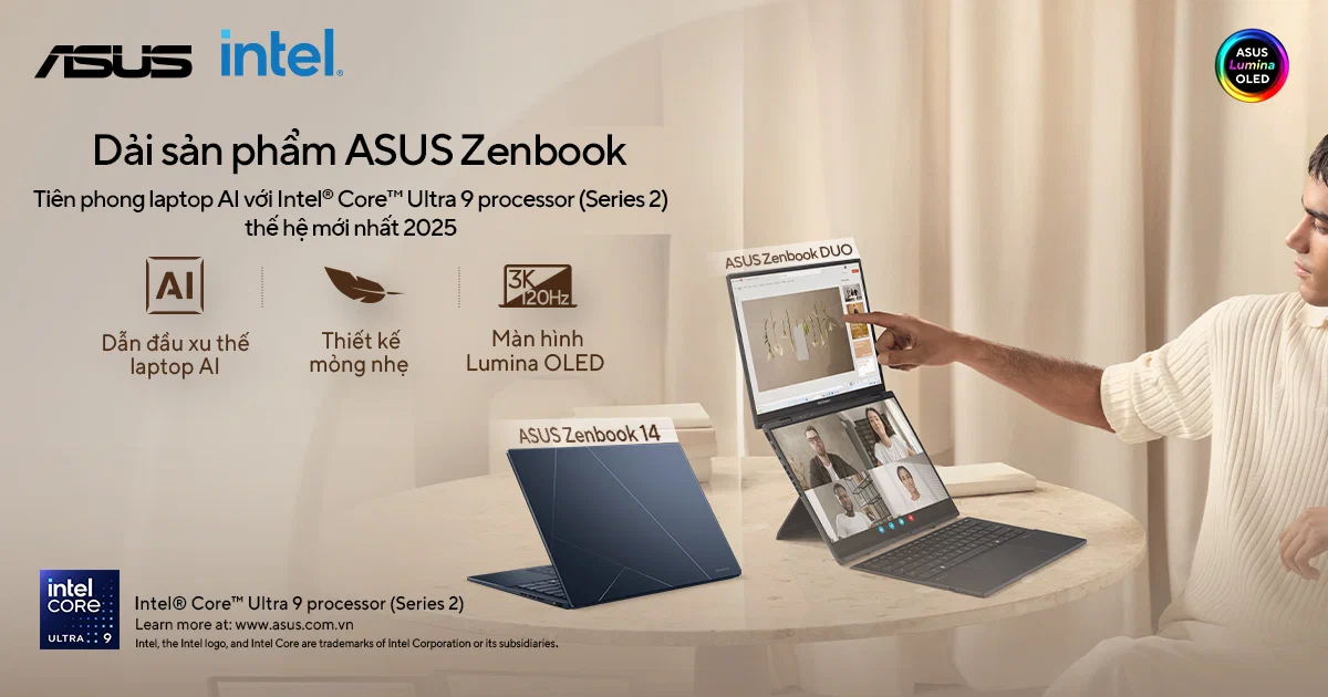 ASUS giới thiệu laptop AI thế hệ mới: Zenbook DUO, Zenbook 14 và Vivobook 16 trang bị Intel Core Ultra (Series 2)