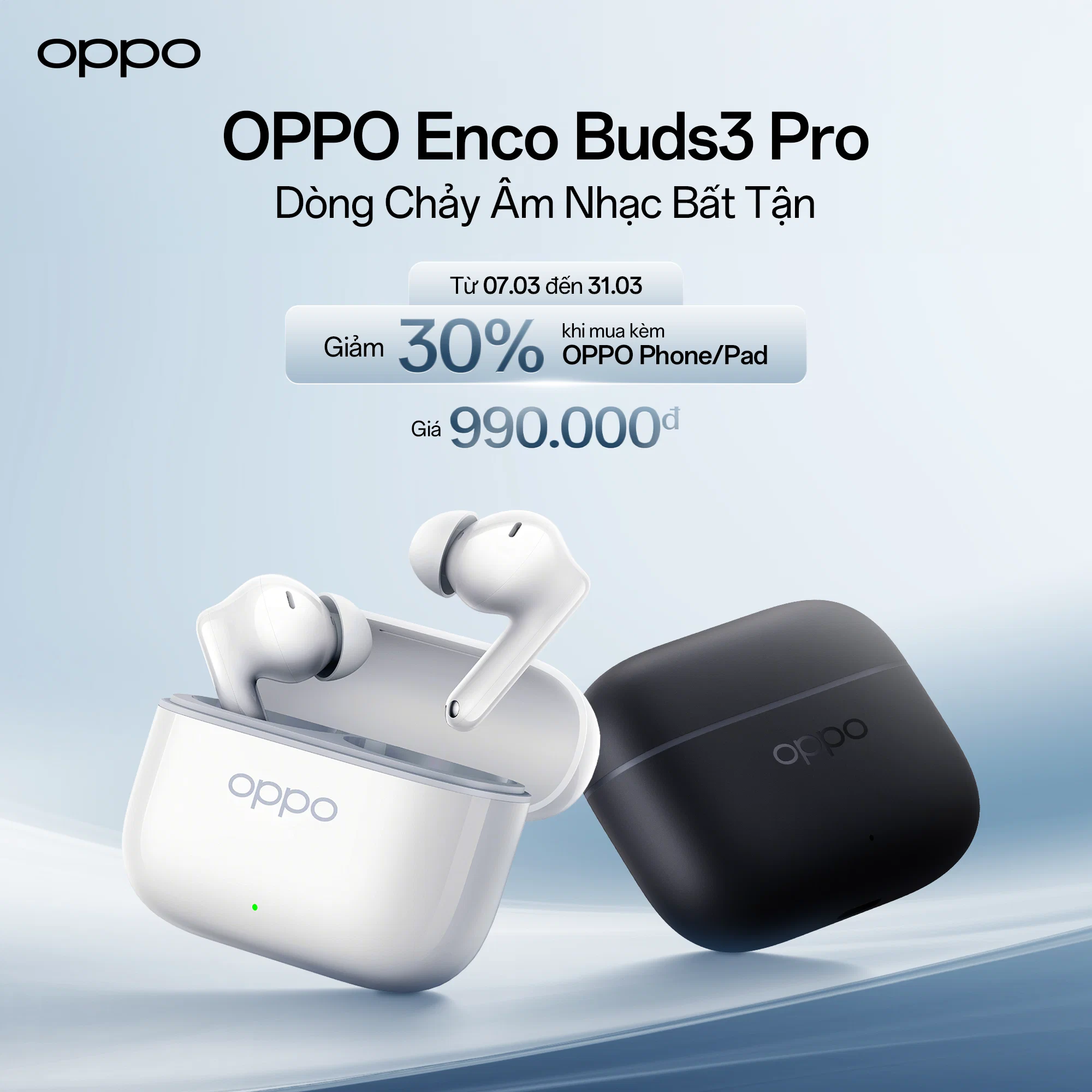 Ra mắt tai nghe không dây OPPO Enco Buds3 Pro – Trải nghiệm âm thanh sống động, pin bền bỉ và kết nối vượt trội