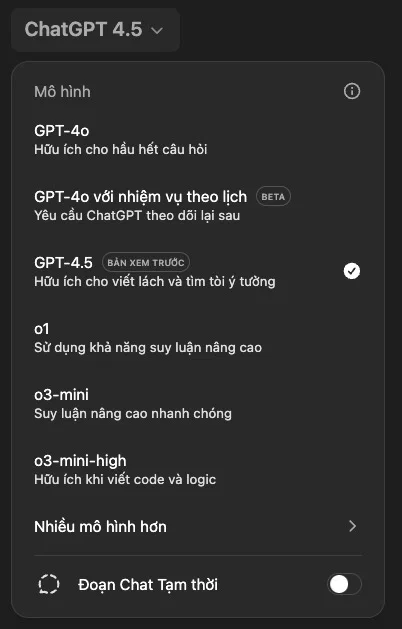 OpenAI chính thức triển khai GPT-4.5 beta cho ChatGPT Plus