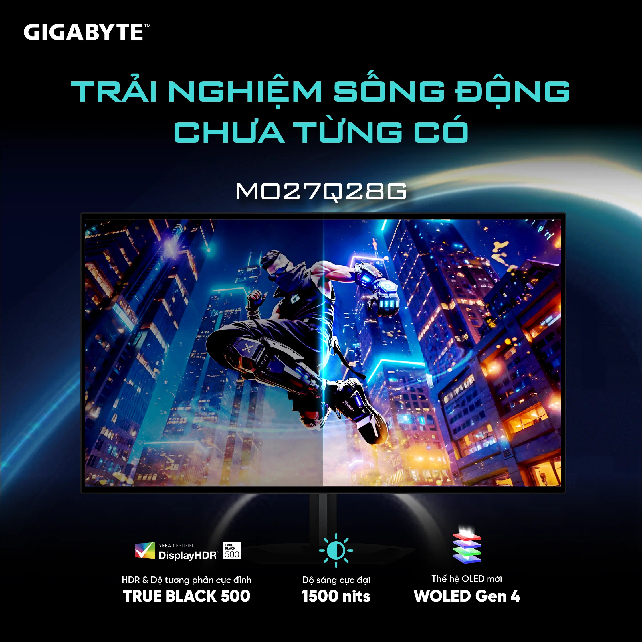 Trên tay nhanh GIGABYTE MO27Q28G: WOLED Gen 4 sáng hơn, mượt hơn, bền hơn