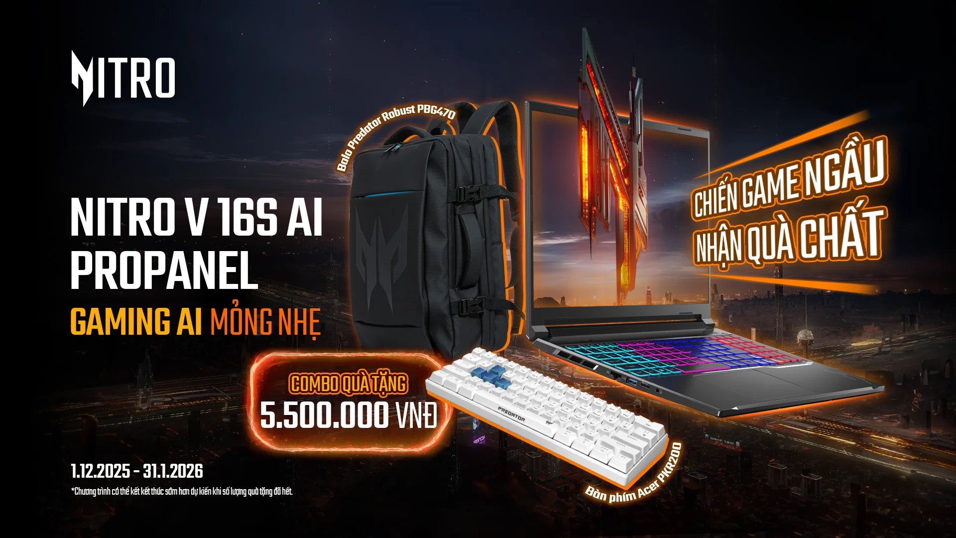 Acer Nitro ProPanel: Laptop gaming mỏng nhẹ, tăng cường hiệu năng với Ryzen AI và RTX 50 Series