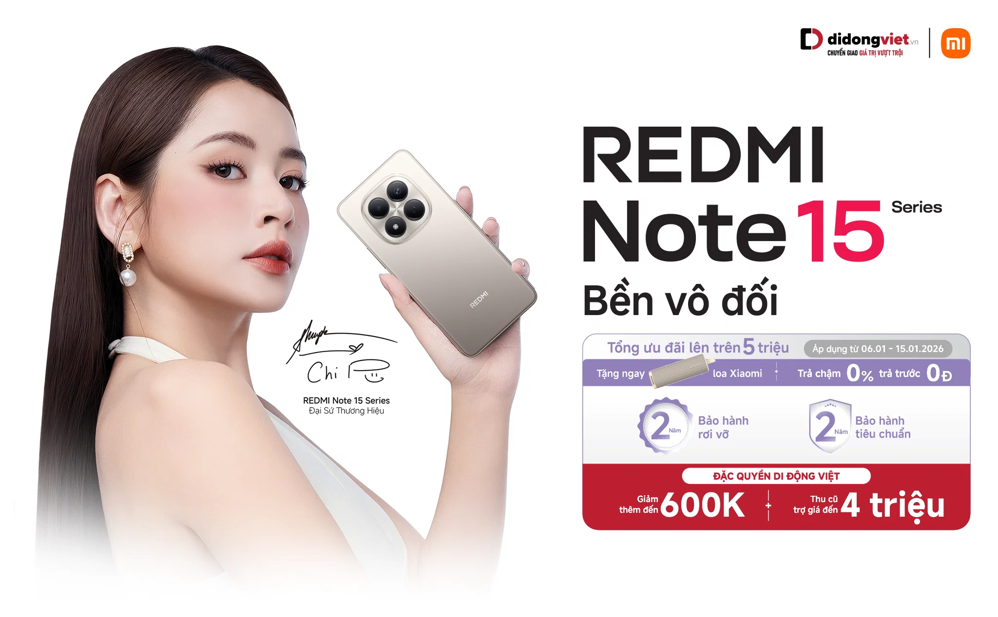 Sở hữu Redmi Note 15 series tại Di Động Việt với ưu đãi thu cũ đổi mới trợ giá đến 4 triệu đồng