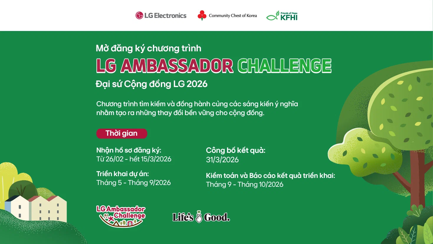 LG khởi động Đại sứ Cộng đồng 2026, tài trợ đến 300 triệu đồng cho sáng kiến bền vững
