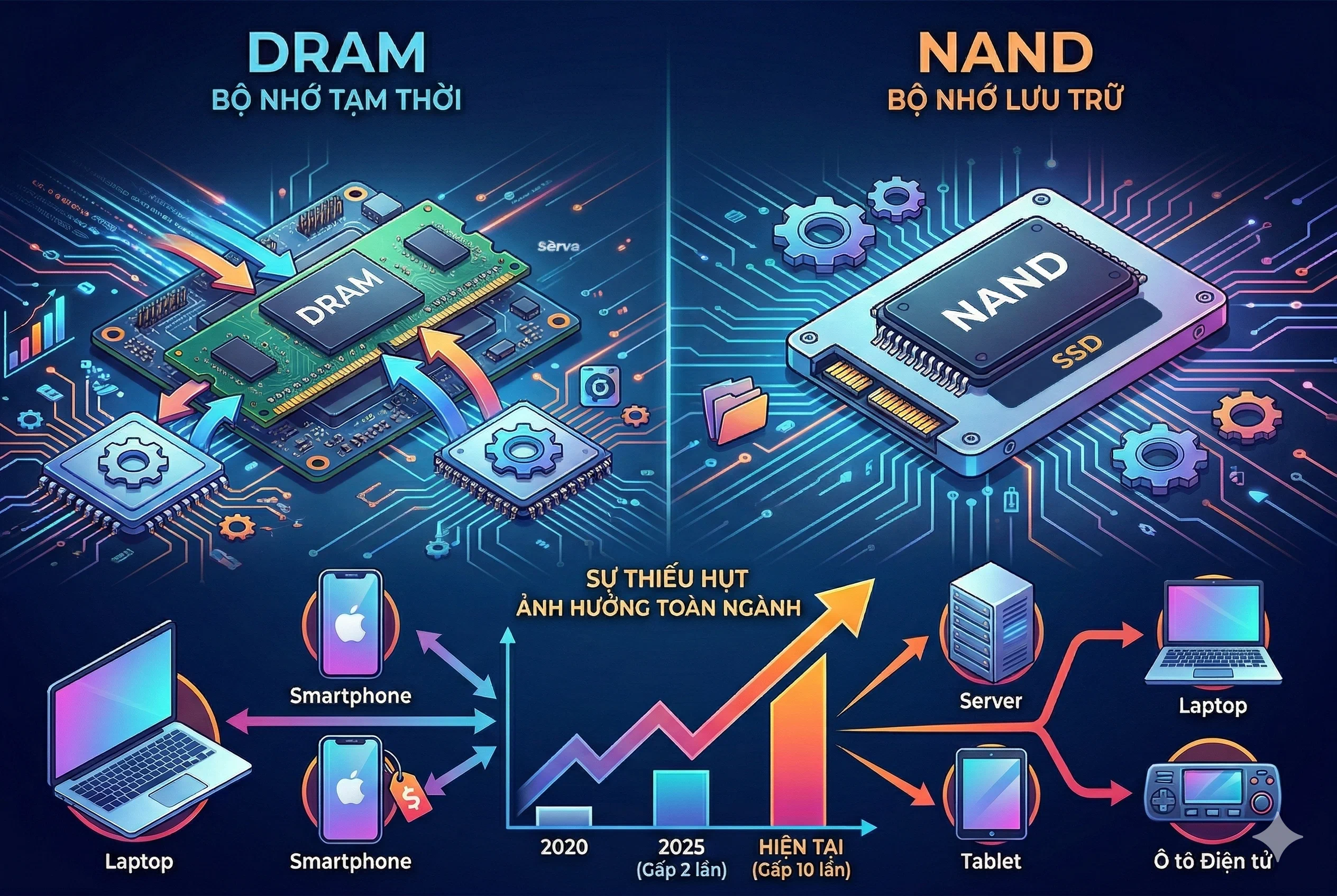 Vì sao AI khiến thế giới thiếu RAM và SSD đến 2028?