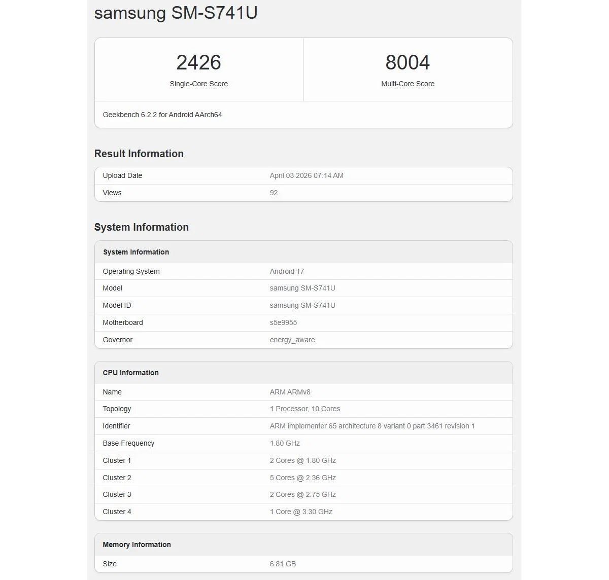 Galaxy S26 FE lộ điểm Geekbench: Samsung chọn Exynos 2500, ngày ra mắt vẫn còn xa