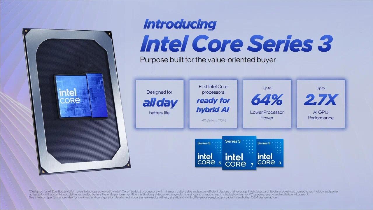 Intel ra mắt Core Series 3, nâng hiệu năng AI và tiết kiệm điện cho PC phổ thông