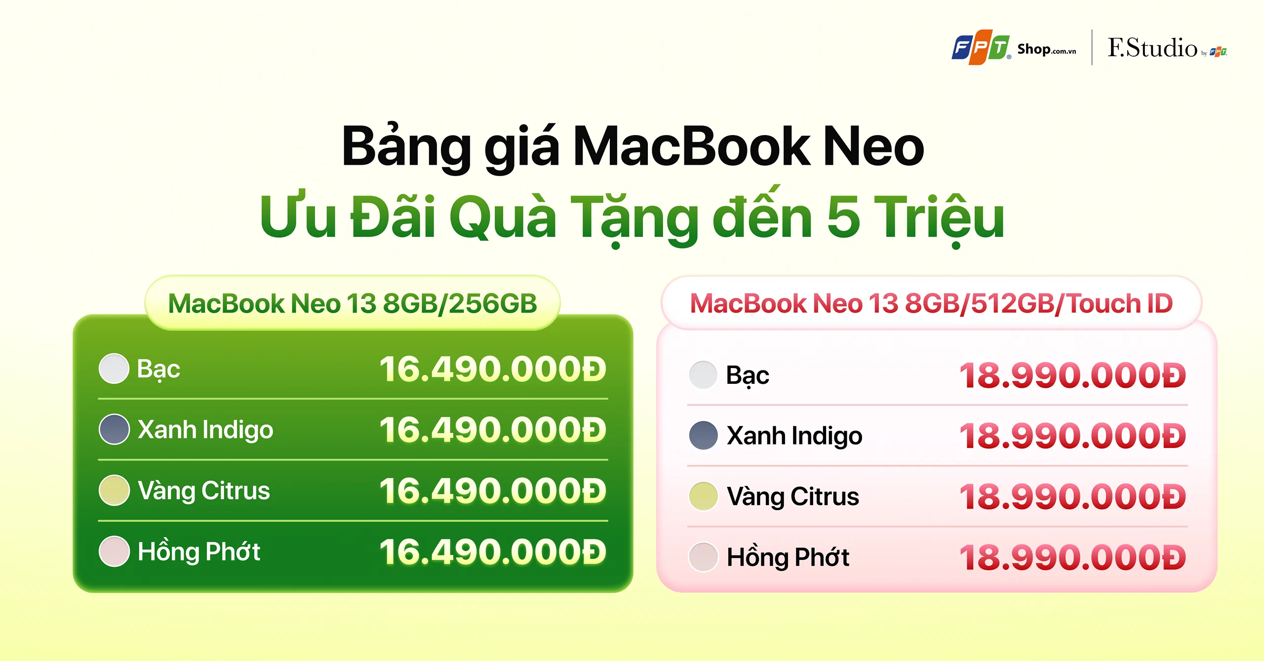 FPT Shop mở bán MacBook Neo, ưu đãi đến 5,000,000 đồng, trả góp 0%