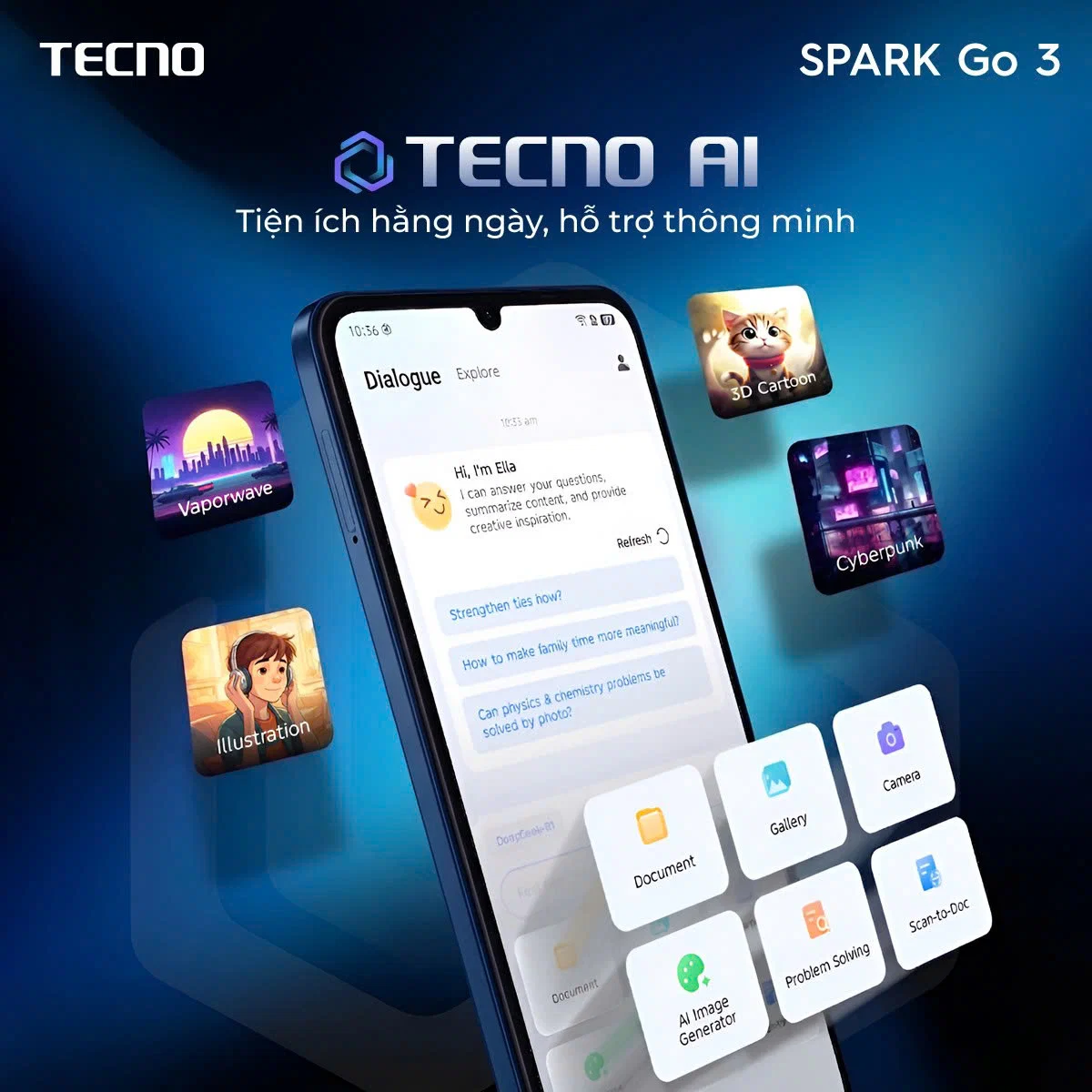 TECNO ra mắt SPARK Go 3 tại Việt Nam: pin 5,000mAh, màn hình 120Hz cùng loạt tính năng TECNO AI