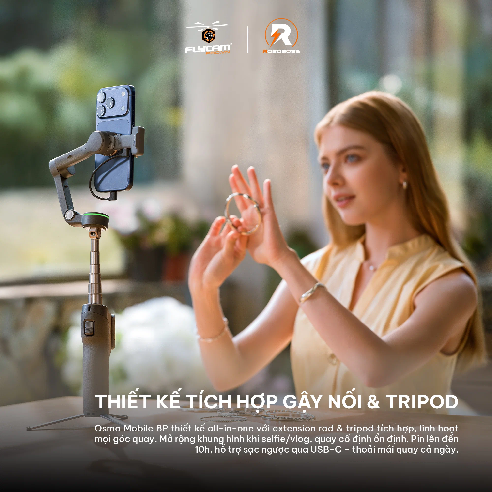 DJI Osmo Mobile 8P ra mắt với điều khiển FrameTap và chống rung thế hệ mới