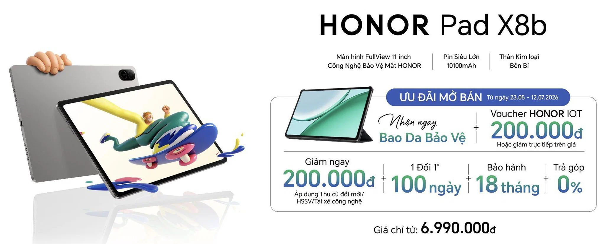 HONOR Pad X8b ra mắt tại Việt Nam - Tablet mỏng nhẹ, màn hình 90Hz và pin dùng tới 21 giờ