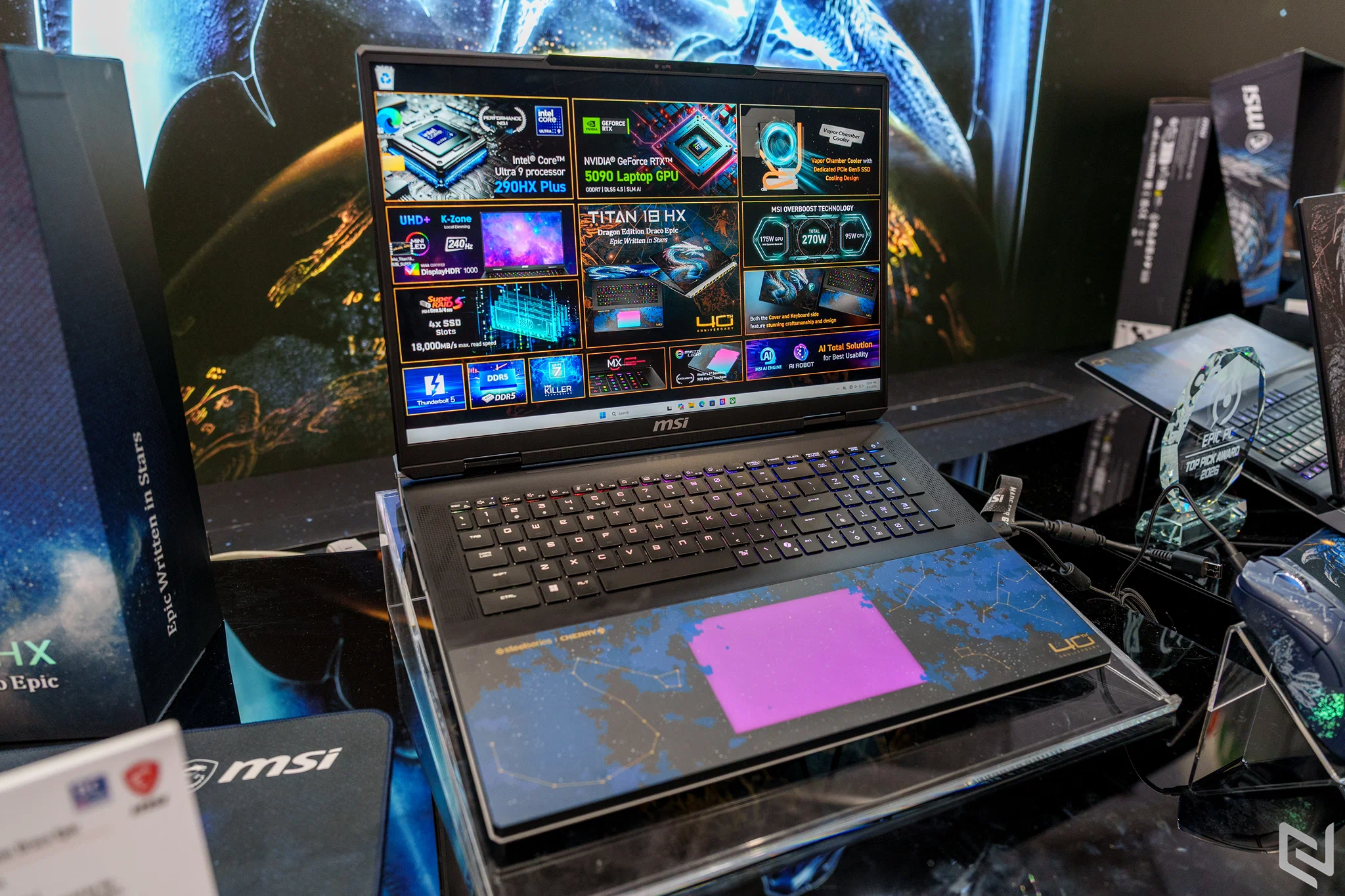 Trên tay laptop MSI Titan 18 HX Dragon Edition Draco Epic và Prestige 14 Flip AI+ Vincent van Gogh Edition tại COMPUTEX 2026