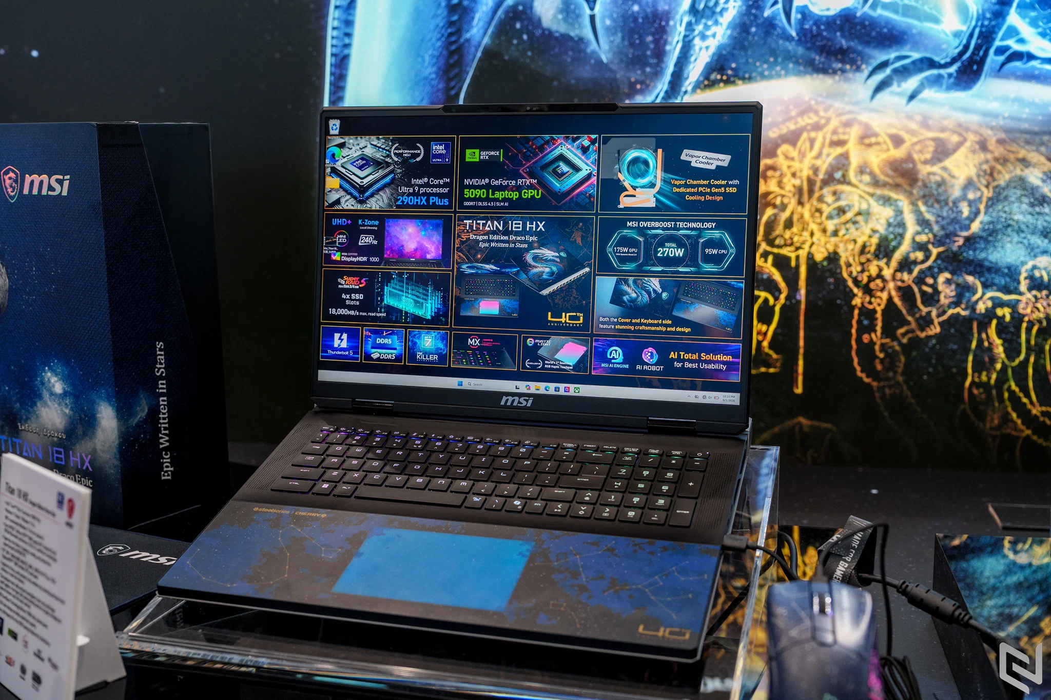 Trên tay laptop MSI Titan 18 HX Dragon Edition Draco Epic và Prestige 14 Flip AI+ Vincent van Gogh Edition tại COMPUTEX 2026