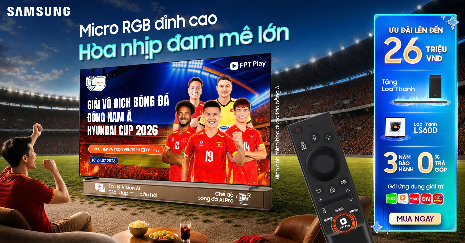 Samsung AI TV đồng hành FPT Play nâng tầm trải nghiệm ASEAN HYUNDAI CUP 2026