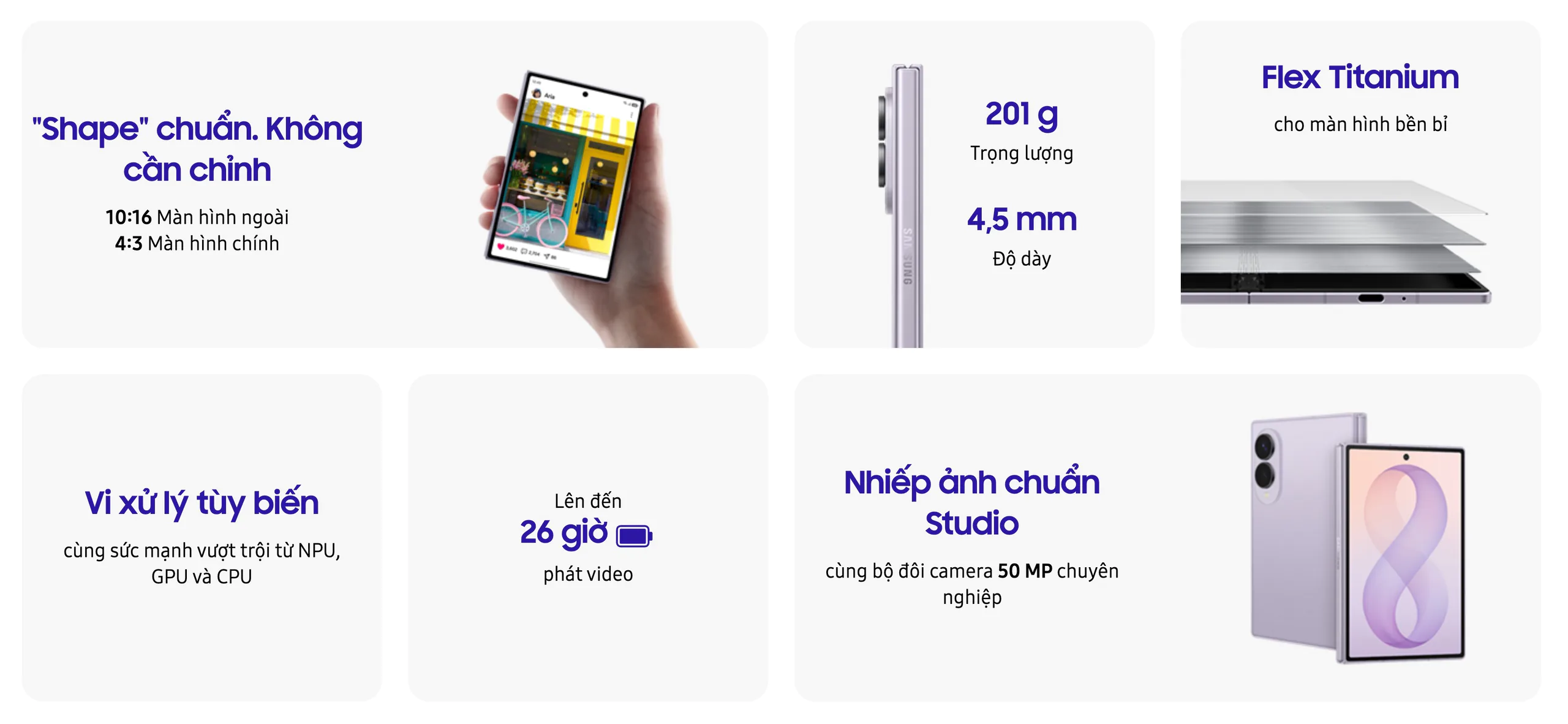 Galaxy Z Fold8 với thiết kế và tỷ lệ màn hình mới, lý tưởng cho tín đồ đọc sách, xem ảnh và lướt mạng