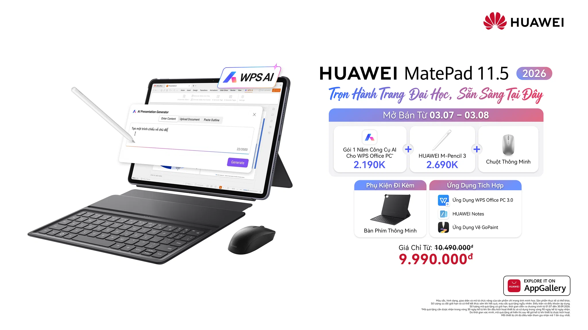 HUAWEI MatePad 11.5 (2026) mở bán tại Việt Nam - Đồng hành cùng sinh viên với màn hình 120Hz và WPS Office tích hợp AI