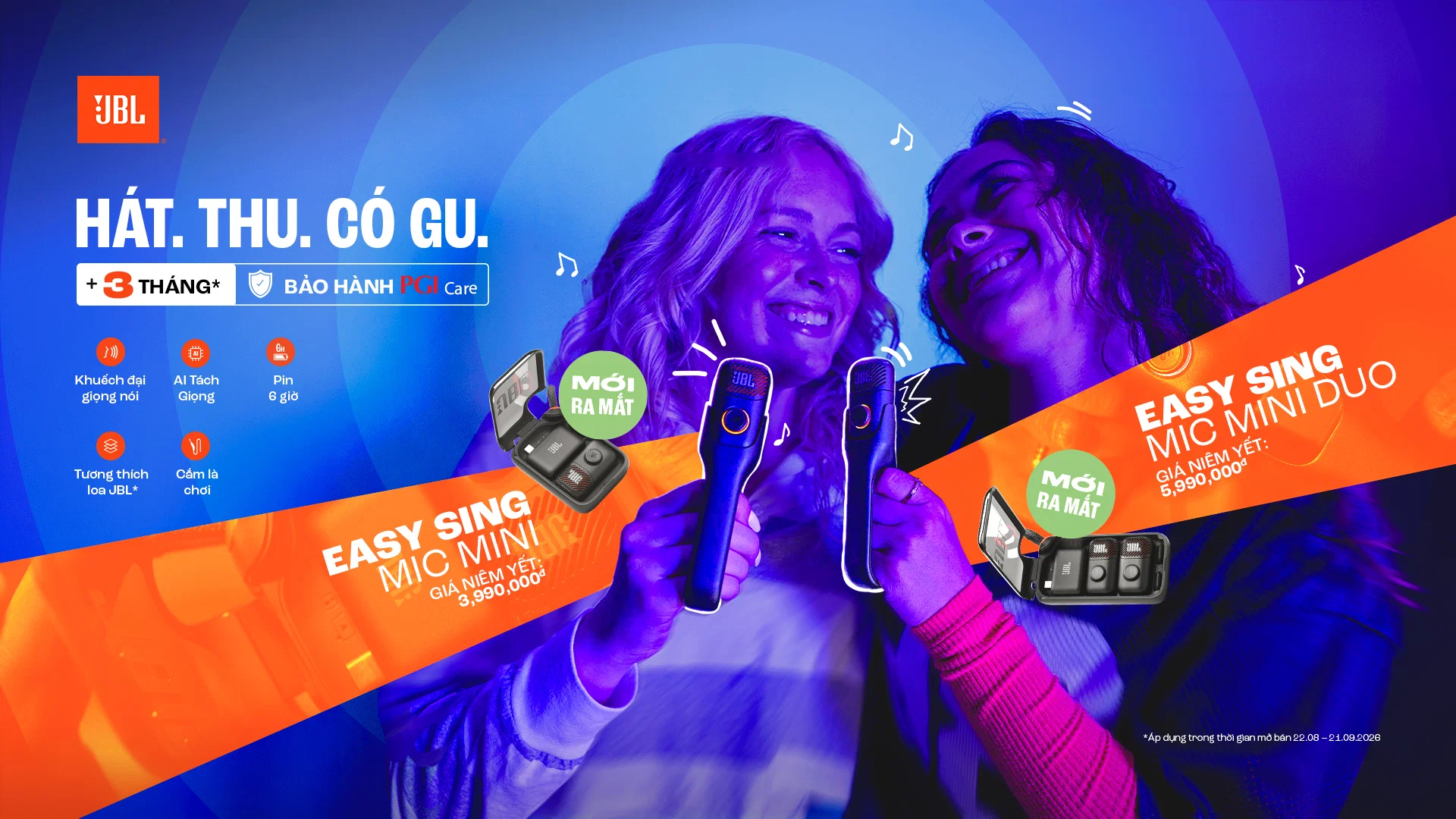 JBL EasySing Mic Mini ra mắt tại Việt Nam, tách giọng hát bằng AI, Voice Boost và thu âm chống ồn