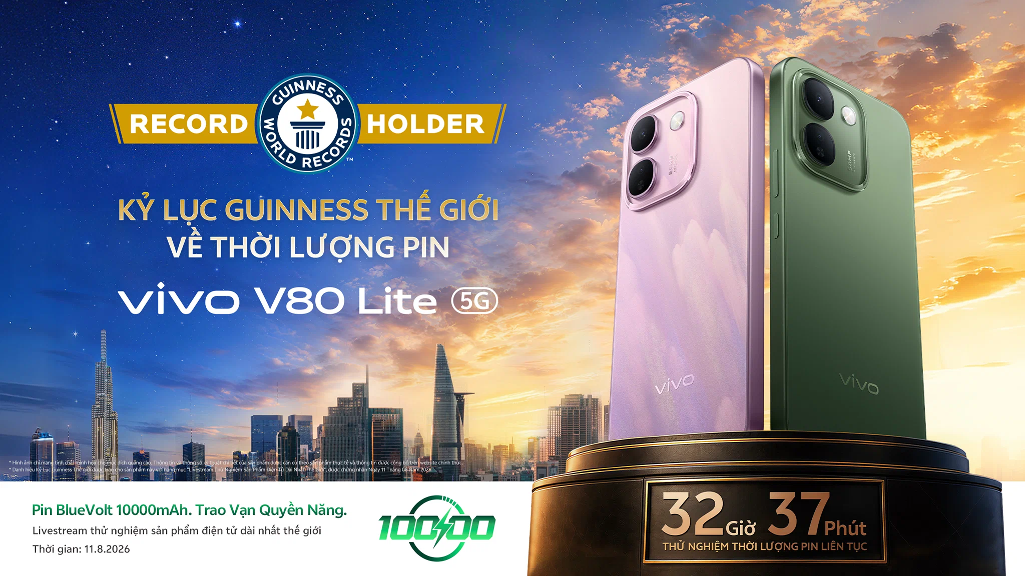 vivo V80 Lite 5G lập Kỷ lục Guinness với 32 giờ 37 phút hoạt động màn hình liên tục