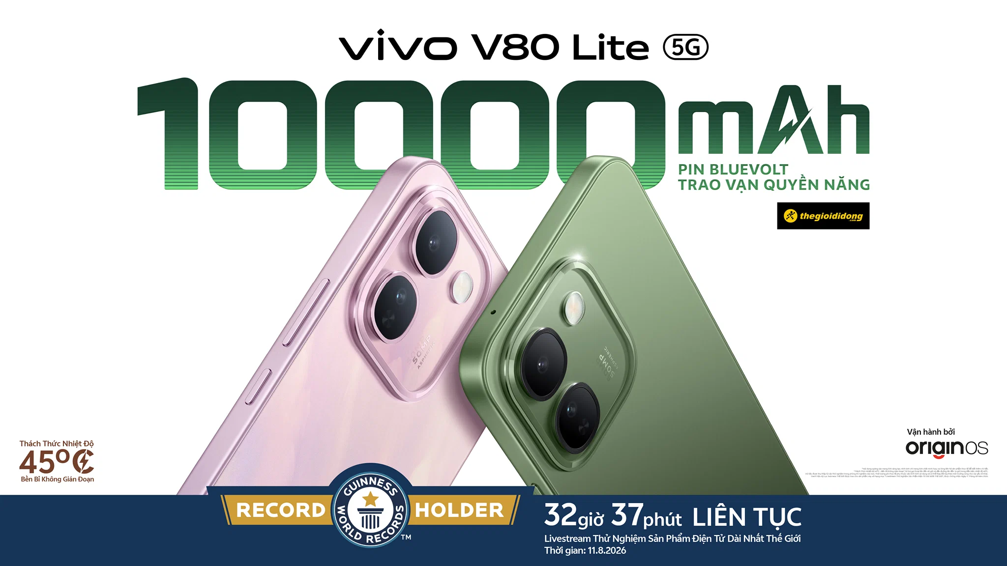 vivo V80 Lite 5G lập Kỷ lục Guinness với 32 giờ 37 phút hoạt động màn hình liên tục