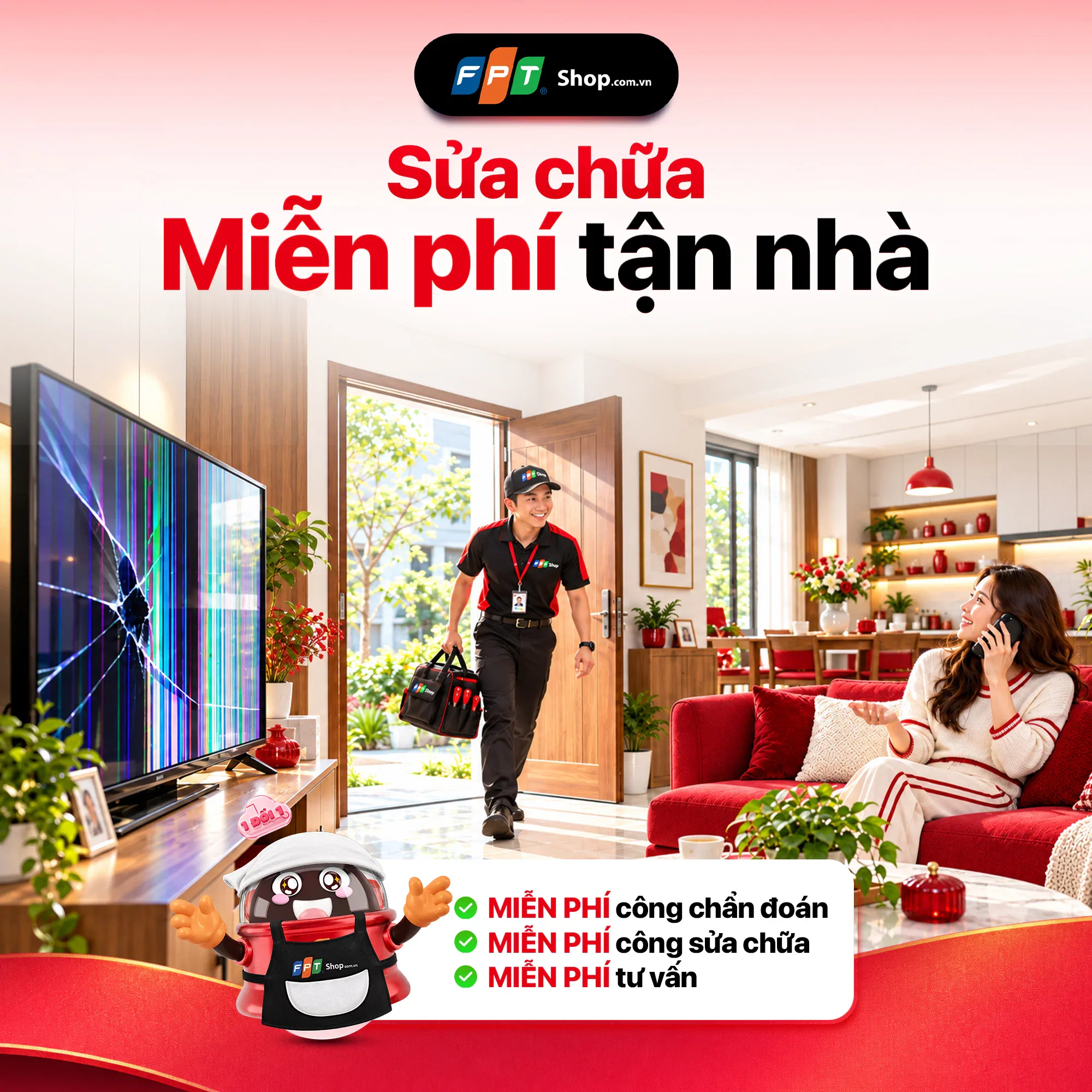 FPT Shop miễn phí công sửa chữa điện máy, gia dụng kể cả sản phẩm không mua tại hệ thống